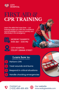 Red Modern & Minimal First Aid & Cpr Training Half Page Wide template