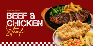 Red Modern & Minimal Food Promotion Steak Spanduk Eventbrite template