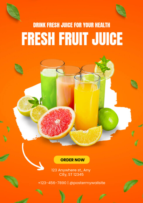 Red Modern & Minimal Fresh Fruit Juice A4 template