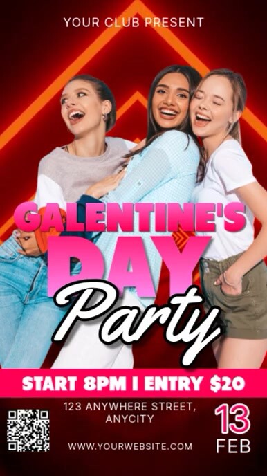 Red Modern & Minimal Galentine's Day Party Reel Instagram template