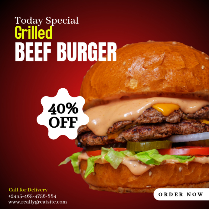 Burger Prom Signs Red Modern & Minimal Grilled Beef Burger Promotion Instagram Post ...