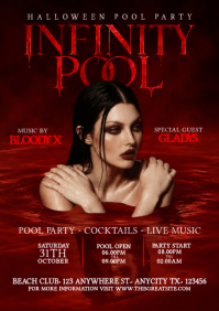 Red Halloween Pool Party A4 Template