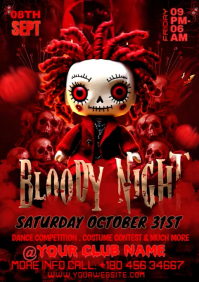 Red Modern & Minimal Halloween Night Party Video Flyer A2 template