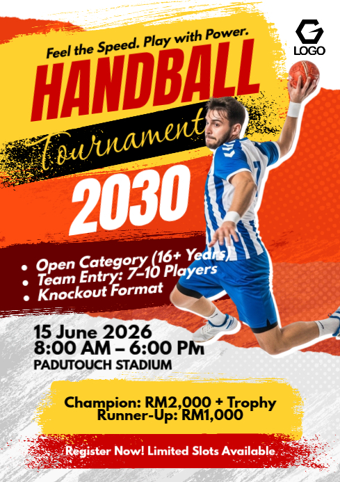 Red Modern & Minimal Handball Tournament A4 Template | PosterMyWall