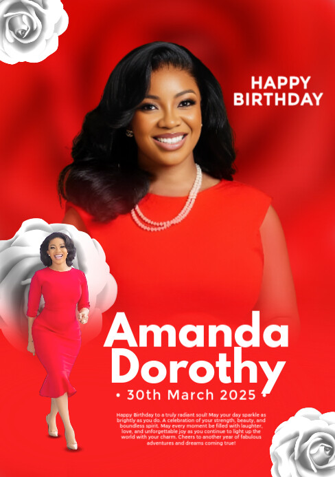 Red Modern & Minimal Happy Birthday Design A5 template