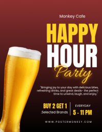 Red Modern & Minimal Happy Hour Party Flyer 传单(美国信函) template