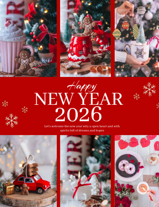 Red Modern & Minimal Happy New Year 2026 Designs Flyer (us Letter ...