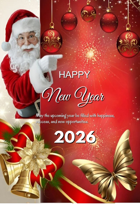 Red Modern & Minimal Happy New Year 2026 Poster Template | PosterMyWall