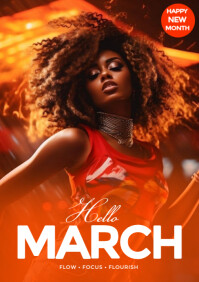 Red Modern & Minimal Hello March Flyer Happy New Month Design A5 template