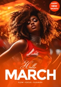 Red Modern & Minimal Hello March Flyer Happy New Month Design A5 template