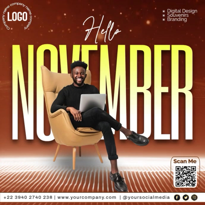 Red Modern & Minimal Hello November Flyer Instagram Post template