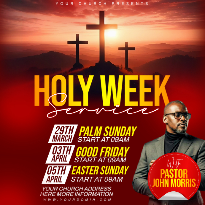 Red modern & minimal holy week church service instagram post Template ...
