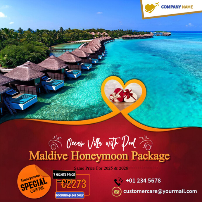 Red Modern & Minimal Honeymoon Special Package  Instagram Post template