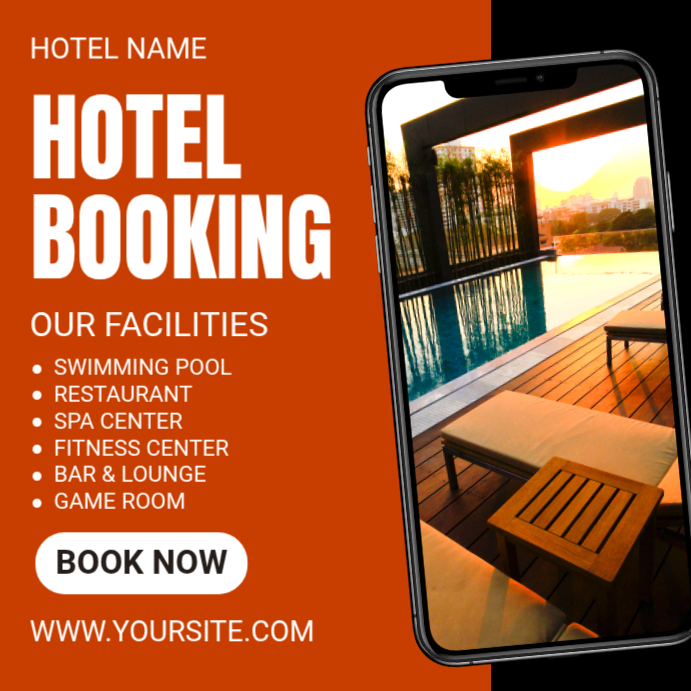 Red Modern & Minimal Hotel Booking Instagram Post Template | PosterMyWall