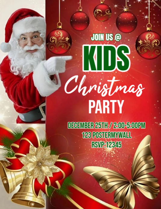 Red Modern & Minimal Kids Christmas Party Flyer Flyer (us Letter ...