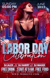 Red Modern & Minimal Labor Day Half Page Wide template