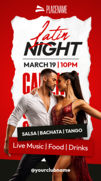 Red Modern & Minimal Latin Night Party Instagram Story Template | Salsa Bachata Dance Event Flyer |