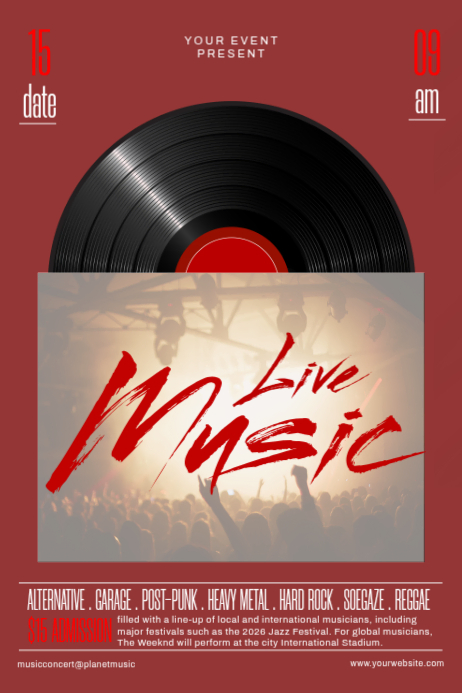 Red Live Music Concert Posters Template | PosterMyWall