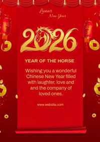 Red Modern & Minimal Lunar New Year  A4 template