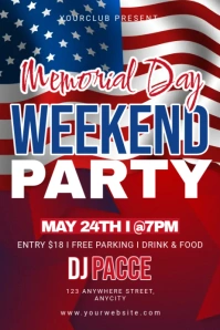 Red Modern & Minimal Memorial Day Weekend Party Poster template