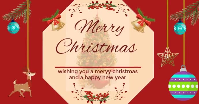 Red Modern & Minimal Merry Christmas And Happy New Year Greeting Card ...