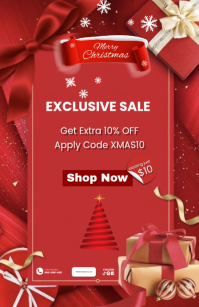 Red Modern & Minimal Merry Xmas Sale Promo poster Half Page Wide Полстраницы широкого формата template