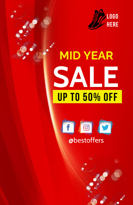 Red Modern & Minimal Mid Year Sale Offer Post Template | PosterMyWall