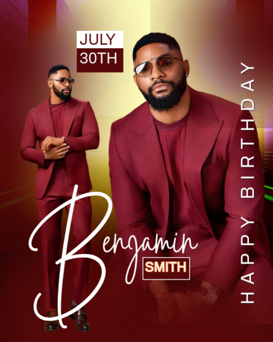 Red Modern & Minimal Modern Birthday Poster For Him – Editable Male Template Instagram Portrait