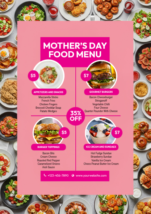 Red modern & minimal mother's day food menu a4 Template | PosterMyWall