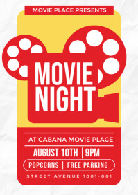 Red Modern & Minimal Movie Night Flyer  A3 template
