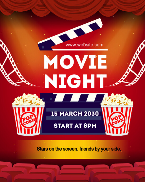 Red Modern & Minimal Movie Night Instagram Portrait template