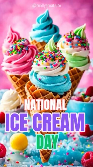 Red Modern & Minimal National Ice Cream Day  Instagram Reel template