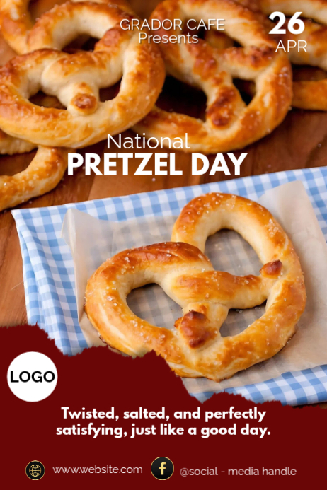 Red Modern & Minimal National Pretzel Day Poster Template | PosterMyWall