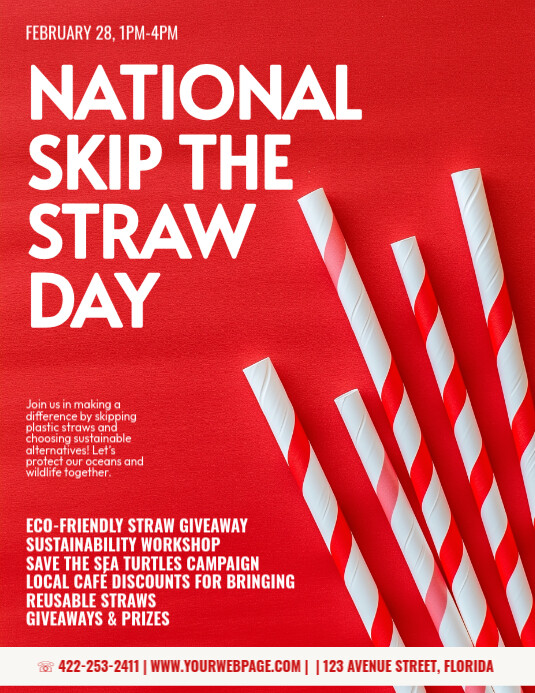 Red Modern & Minimal National Skip The Straw Day Event Flyer (us Letter) template