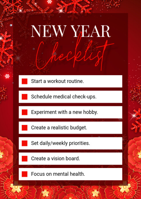 Red Modern & Minimal New Year Checklist A6 template
