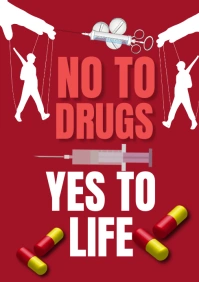 Red Modern & Minimal No To Drugs  A1 template