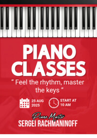 Red Modern & Minimal Piano Classes  A4 template