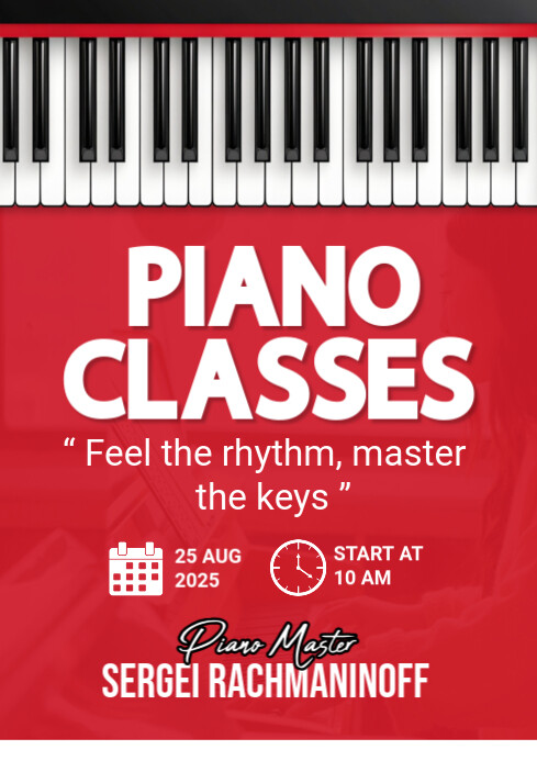 Red Modern & Minimal Piano Classes  A4 template