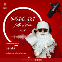 Red Modern & Minimal Podcas Talkshow With Santa Square (1:1) template