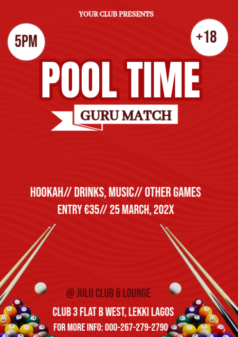 Red Modern & Minimal Pool Tournament A4 Template | PosterMyWall