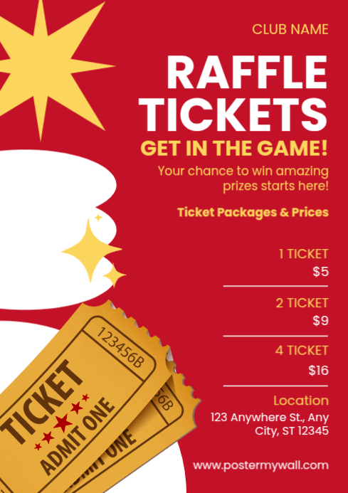 Red Modern & Minimal Raffle Ticket Contest Invitation A4 template