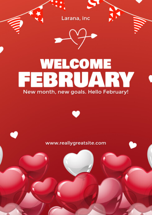 Red Modern & Minimal Red And White Illustrative Welcome February Flyer ...