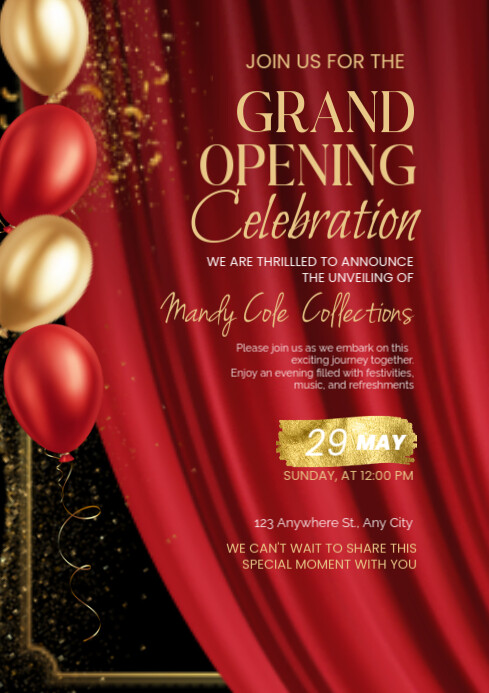 Opening Post Red Red Modern & Minimal Red Curtain And Balloon Festive Grand Opening A4 ...