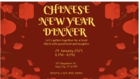 Red Modern & Minimal Red Elegant Chinese New Year Dinner Invitation Business Card Kartu Bisnis template
