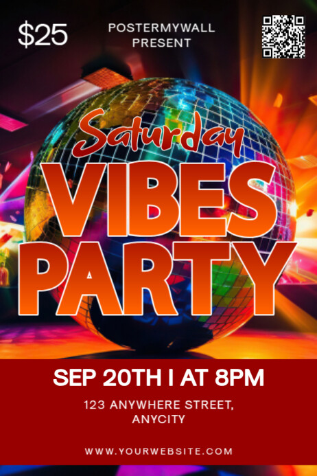 Red Modern & Minimal Saturday Vibes Party Poster template