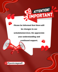Red Modern & Minimal Service Change Announcement Instagram Portrait template