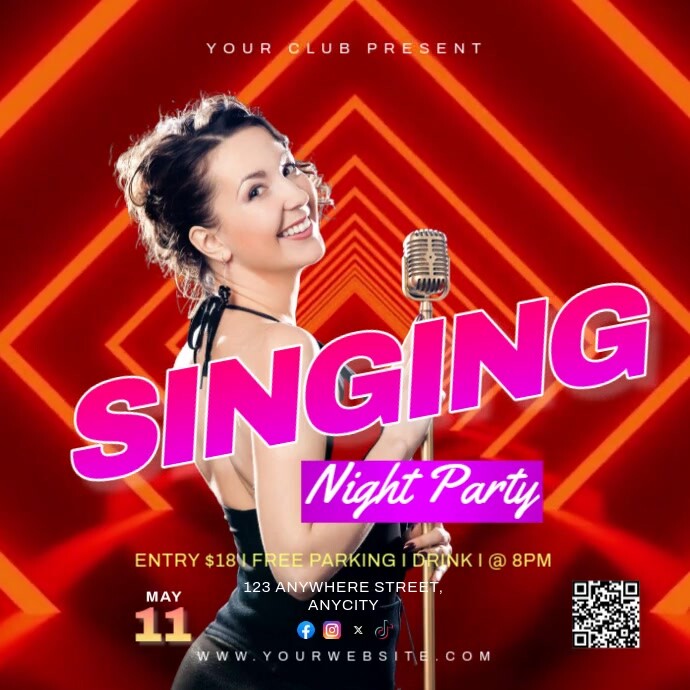 Red Modern & Minimal Singing Party Pos Instagram Template | PosterMyWall