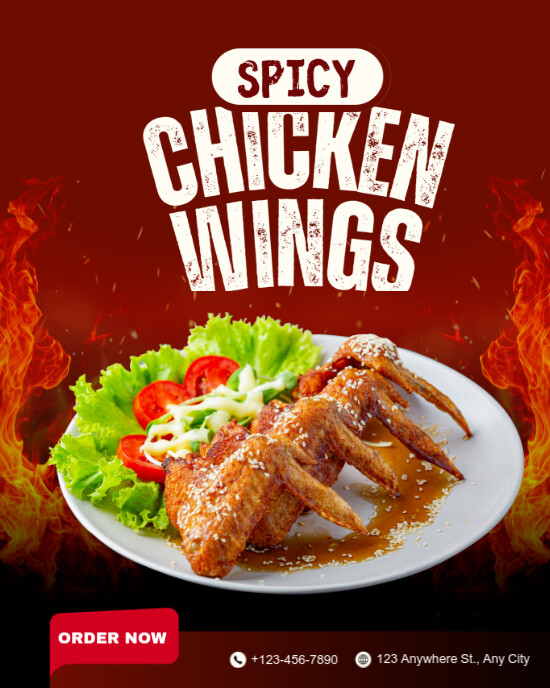 Red Modern & Minimal Spicy Chicken Wings Instagram Portrait template