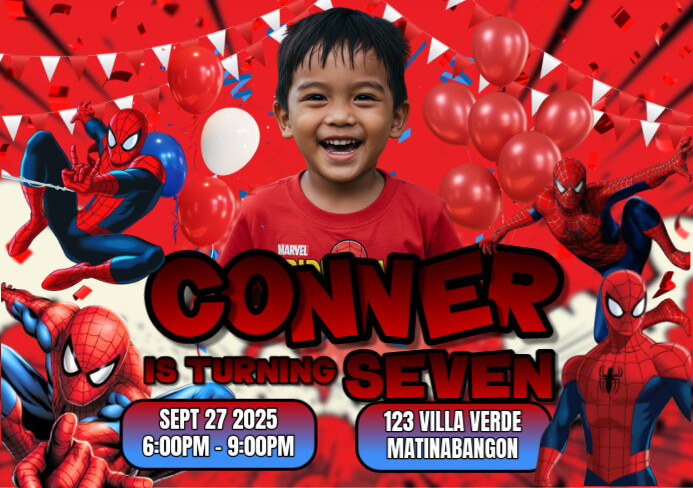 Red Modern & Minimal Spider-man Birthday Invitation A5 template