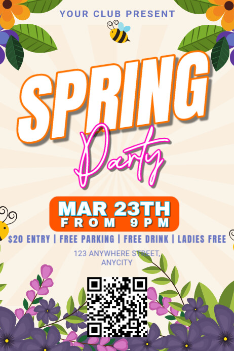 Red Modern & Minimal Spring Party Poster Template | PosterMyWall